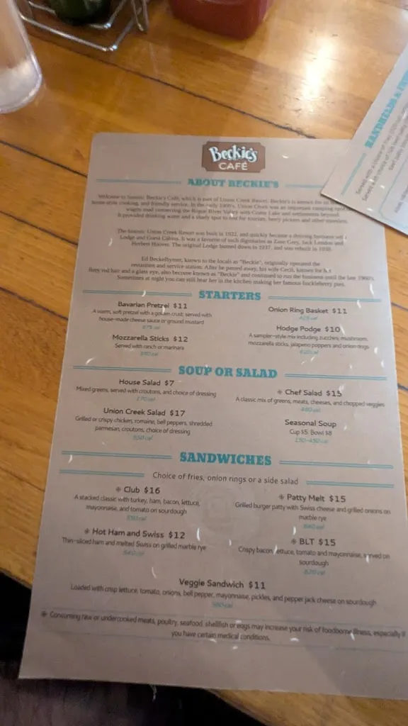 Menu_Beckie’s Café_Prospect, OR_image_old_1