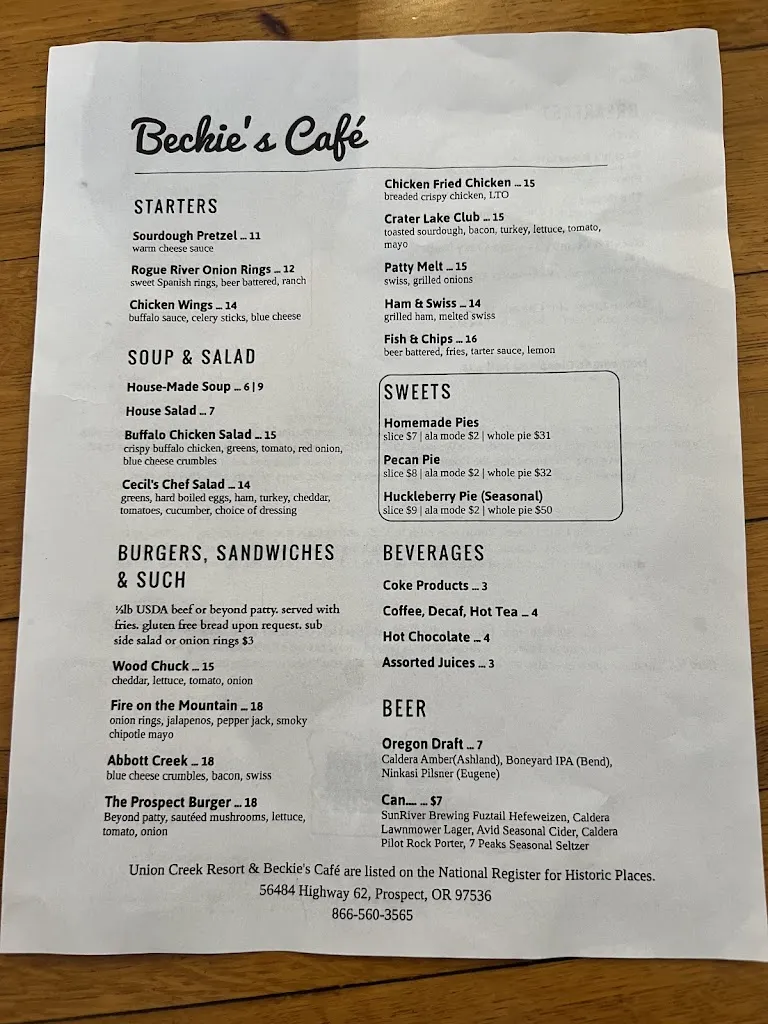 Menu_Beckie’s Café_Prospect, OR_image_old_2