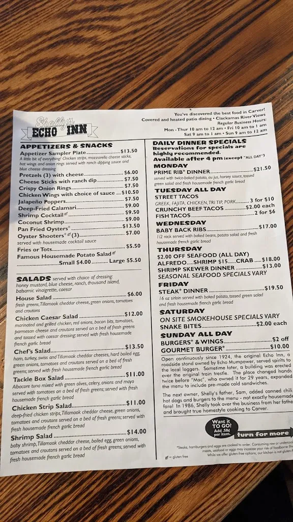 Menu_Shelly's Echo Inn_Damascus, OR_image_old_2