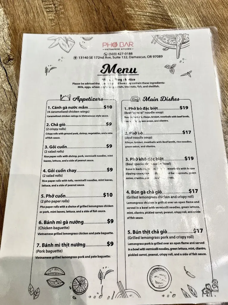 Menu_Pho Bar_Damascus, OR_image_old_2