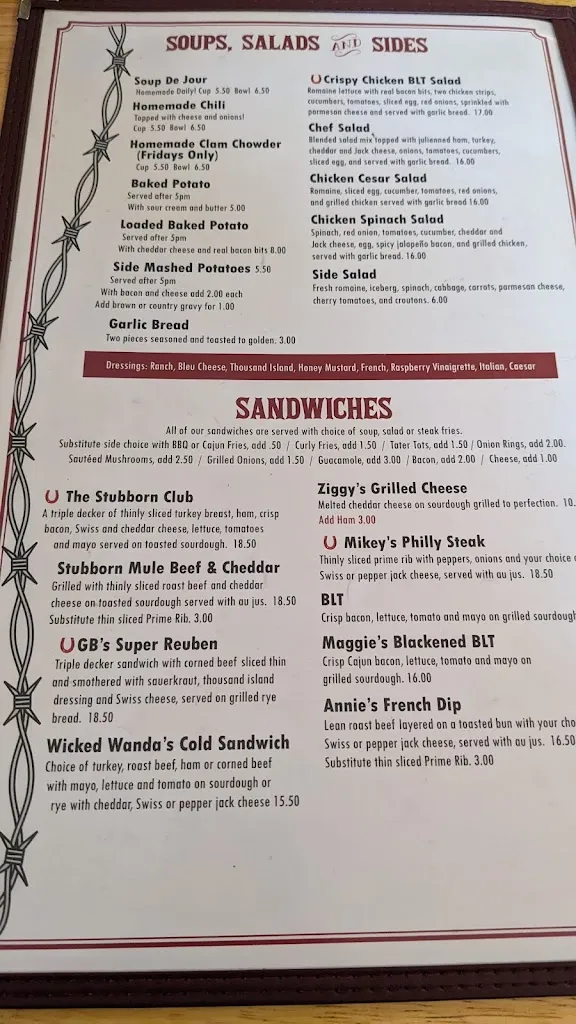Menu_Stubborn Mule Saloon & Steak_Joseph, OR_image_old_1