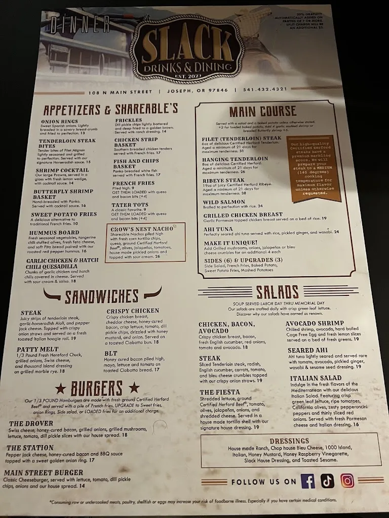 Menu_Slack Drinks and Dining_Joseph, OR_image_old_1