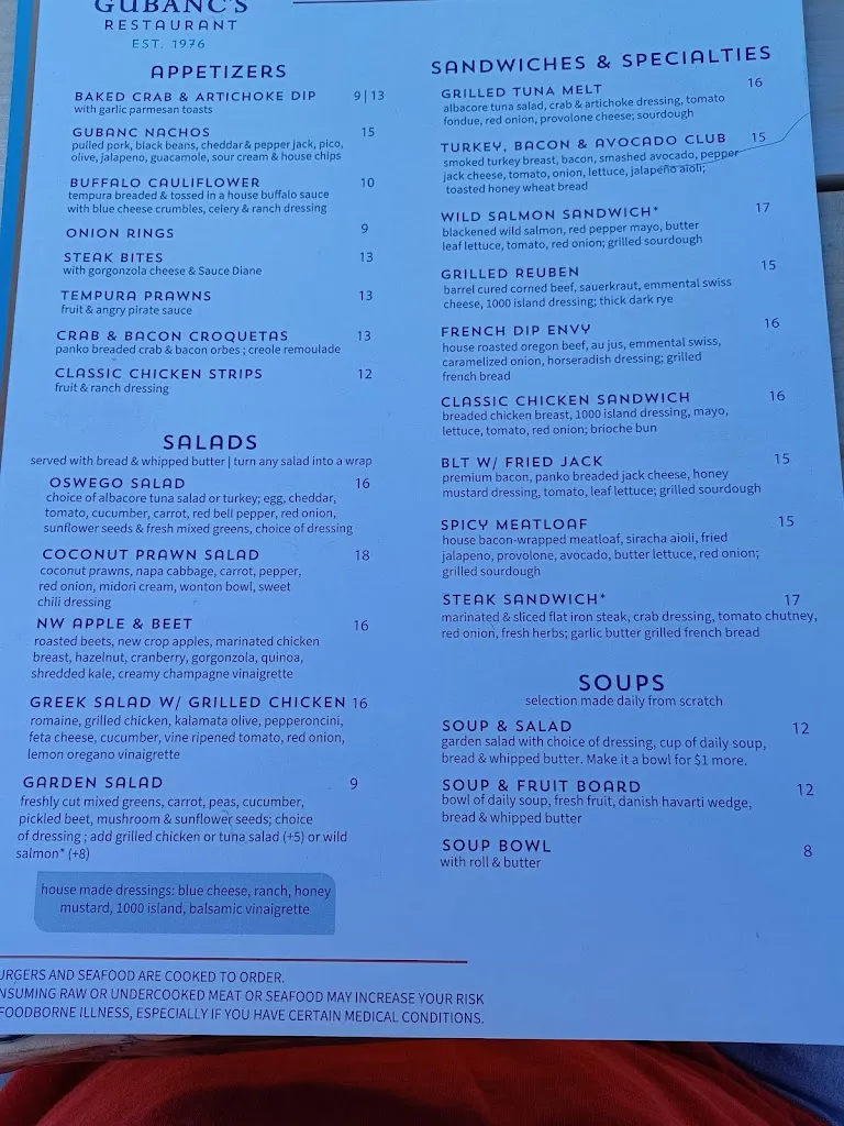 Menu_Gubanc's Restaurant_Lake Oswego, OR_image_old_3