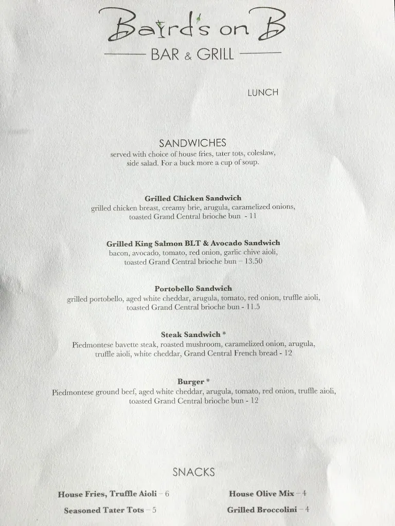 Menu_Baird's On B Bar & Grill_Lake Oswego, OR_image_old_2