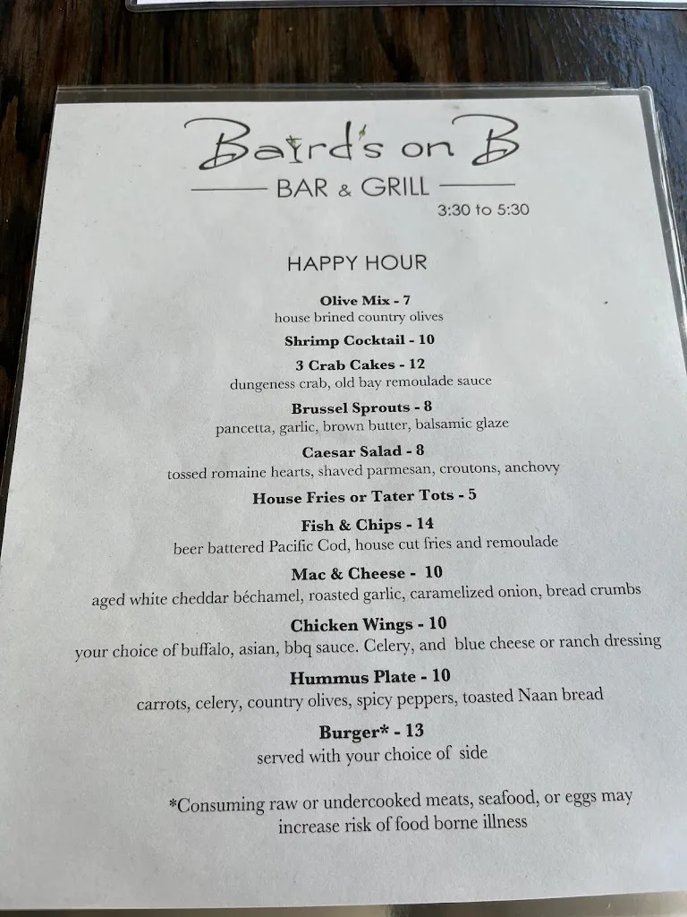 Menu_Baird's On B Bar & Grill_Lake Oswego, OR_image_old_3