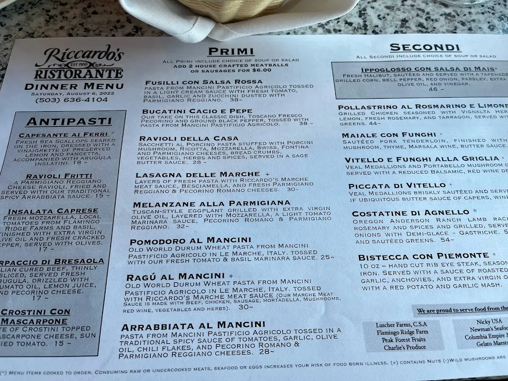 Menu_Riccardo's Ristorante_Lake Oswego, OR_image_old_3