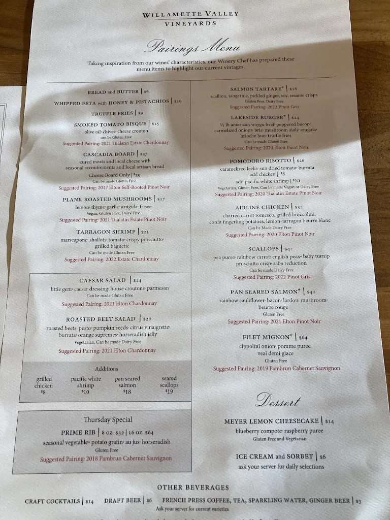 Menu_Willamette Valley Vineyards - Lake Oswego_Lake Oswego, OR_image_old_2