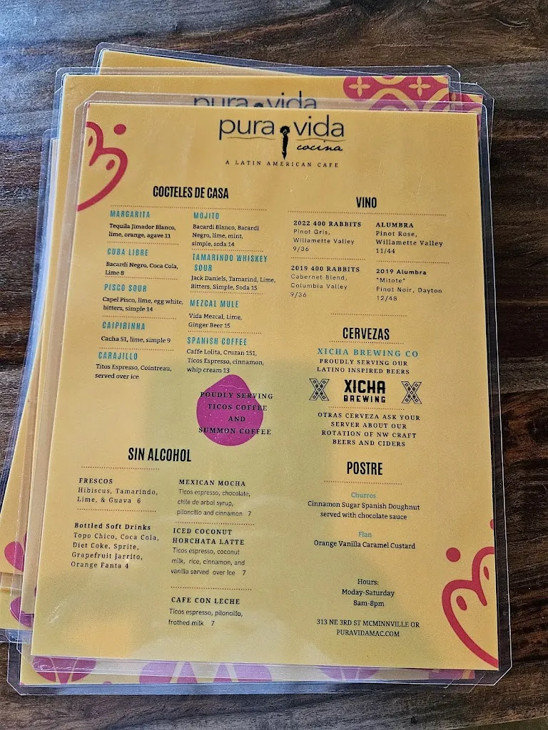 Menu_Pura Vida Cocina_McMinnville, OR_image_old_1
