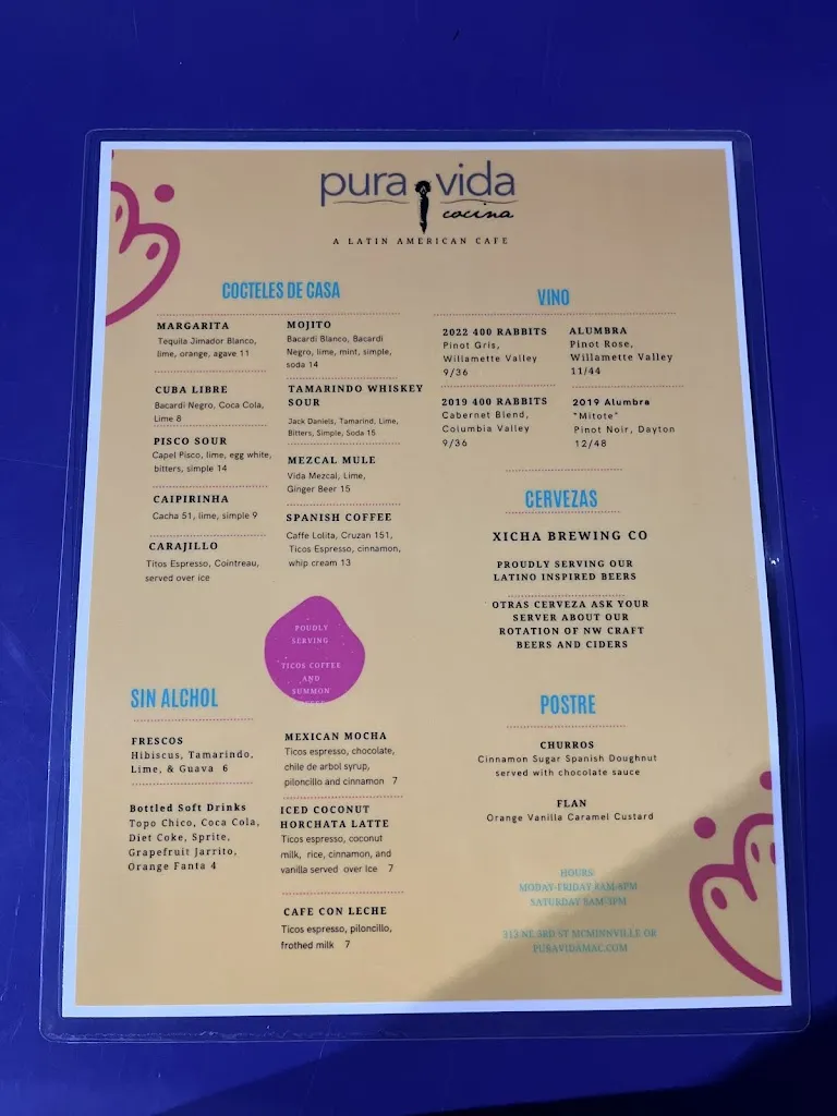 Menu_Pura Vida Cocina_McMinnville, OR_image_old_3