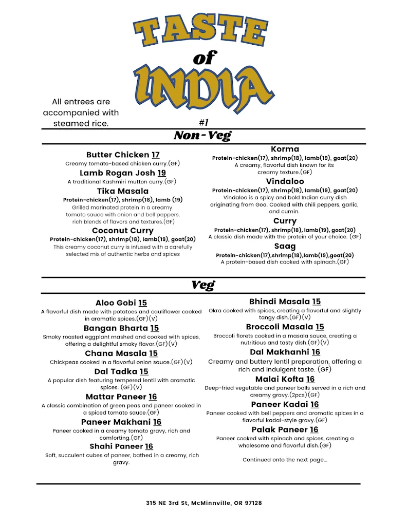Menu_Taste of India 1_McMinnville, OR_image_old_1