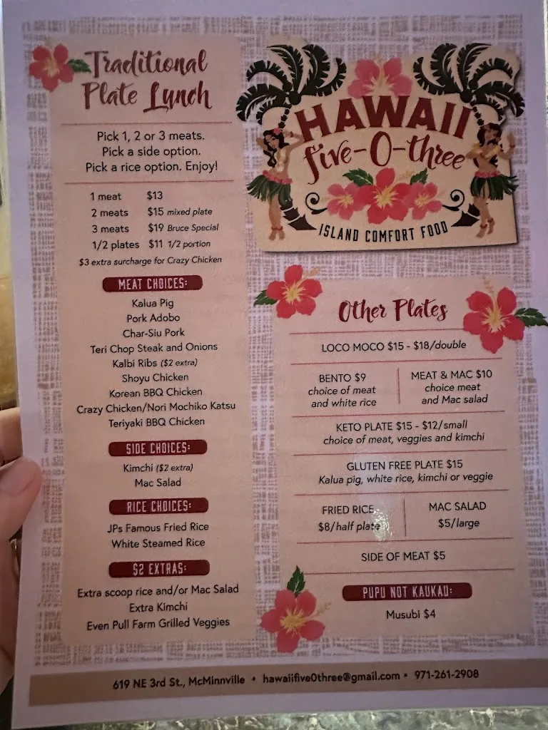 Menu_Hawaii Five-O-Three Café_McMinnville, OR_image_old_1