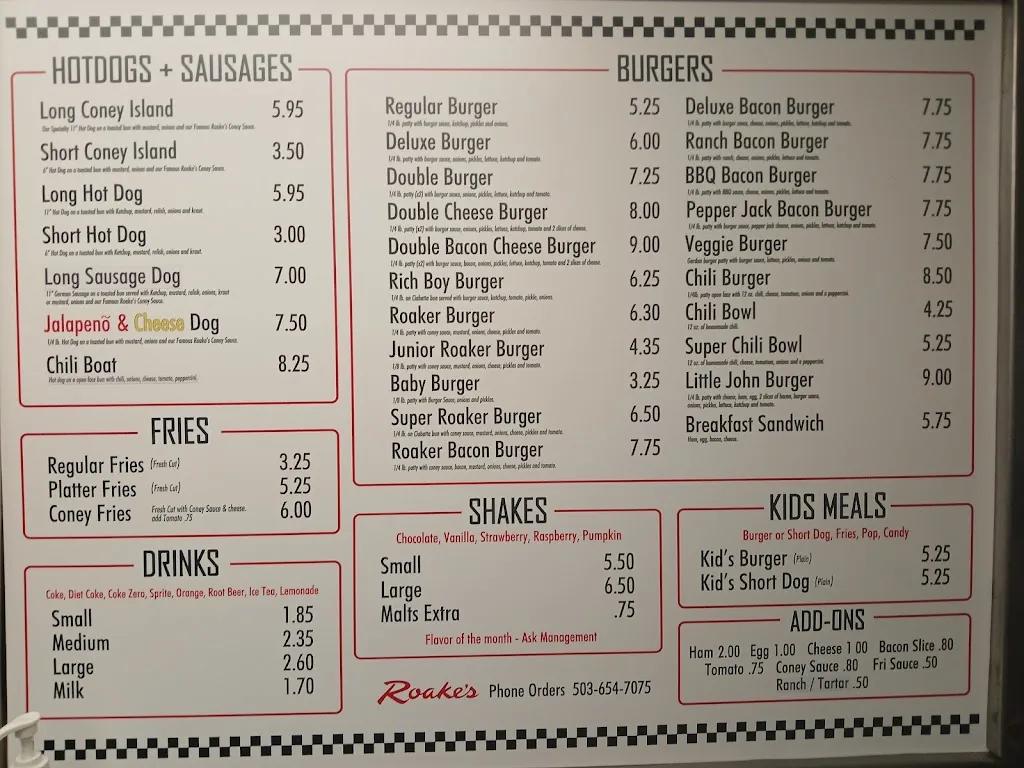 Menu_Roake's_Milwaukie, OR_image_old_1