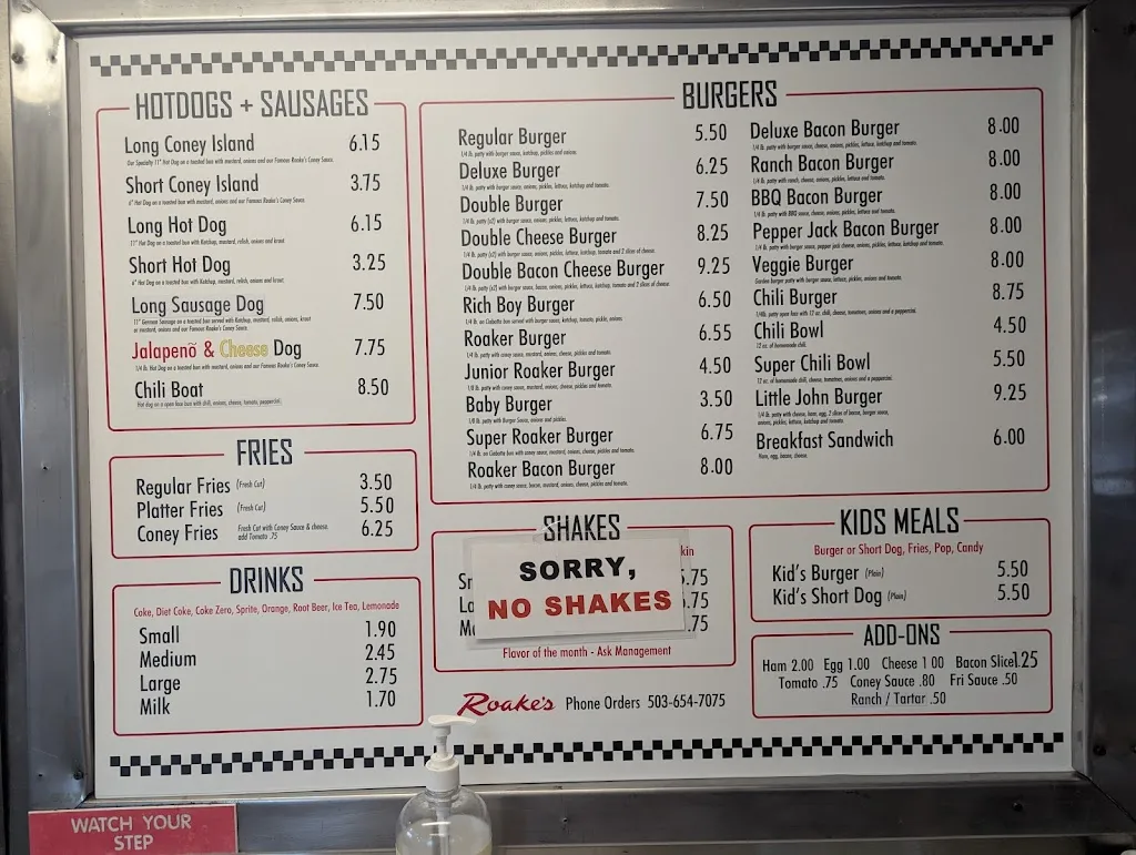 Menu_Roake's_Milwaukie, OR_image_old_2
