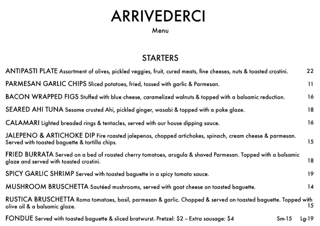 Menu_Arrivederci Wine & Jazz_Milwaukie, OR_image_old_1