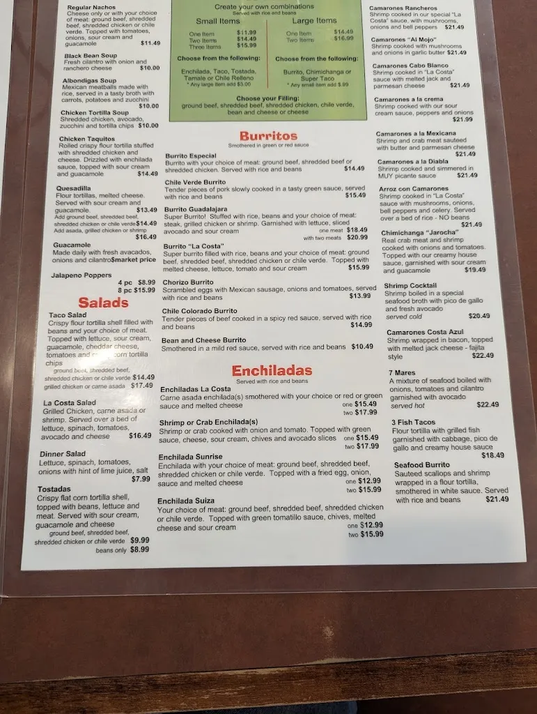 Menu_La Costa Restaurant_Sandy, UT_image_old_1