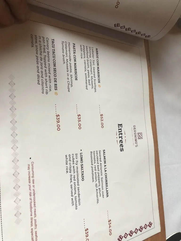 Menu_Geronimo’s Peruvian Cuisine_Ambler, PA_image_old_1