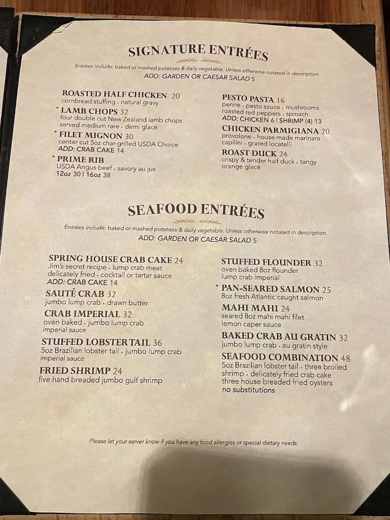 Menu_Spring House Tavern_Ambler, PA_image_old_2