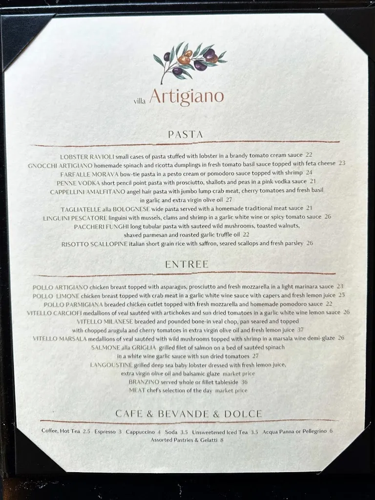 Menu_Villa Artigiano Ristorante BYOB_Ardmore, PA_image_old_1