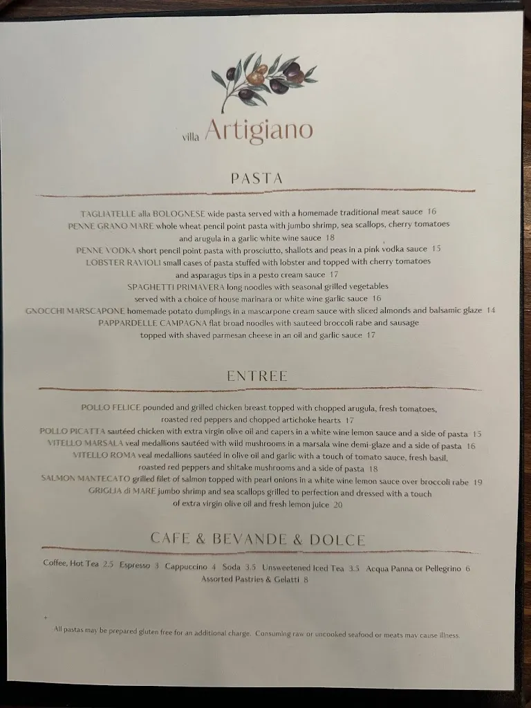 Menu_Villa Artigiano Ristorante BYOB_Ardmore, PA_image_old_2