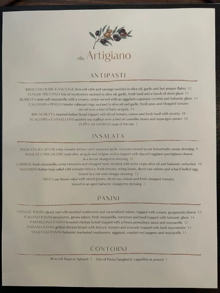 Menu_Villa Artigiano Ristorante BYOB_Ardmore, PA_image_old_3