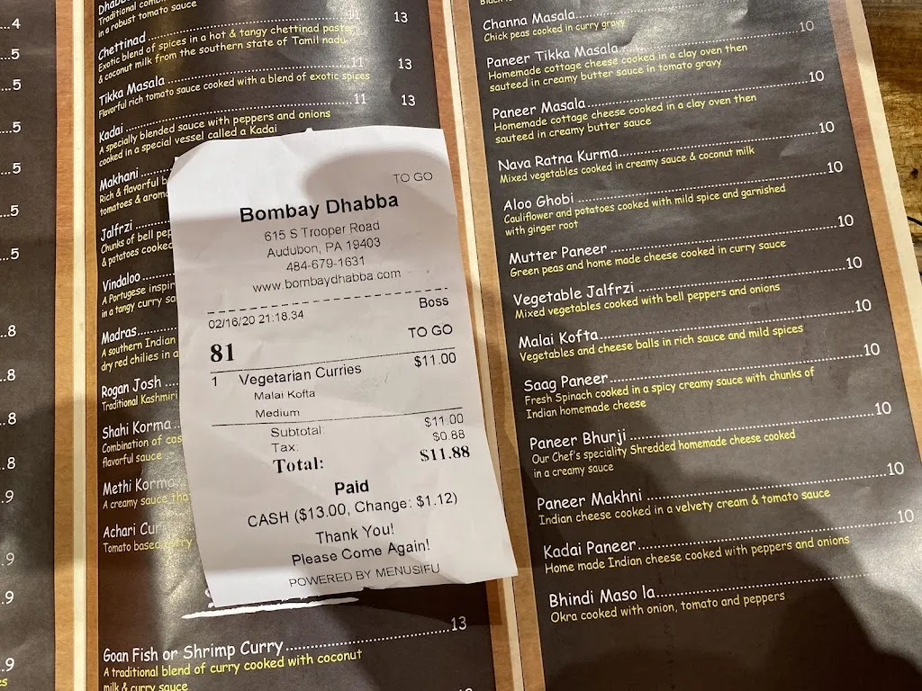 Menu_Bombay Dhabba_Audubon, PA_image_old_2