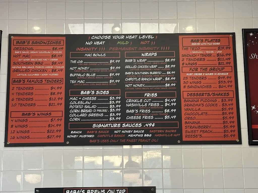 Menu_BAB’s Nashville Hot Chicken_Audubon, PA_image_old_1