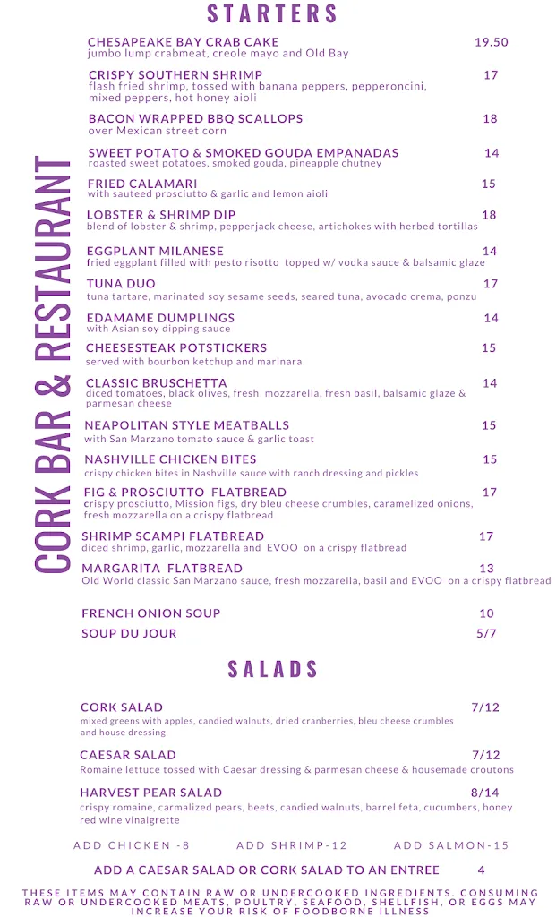 Menu_Cork Bar & Restaurant_Wilkes-Barre, PA_image_old_2