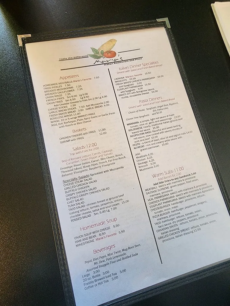 Menu_Maria's Italian Restaurant and Pizza_Bellefonte, PA_image_old_2