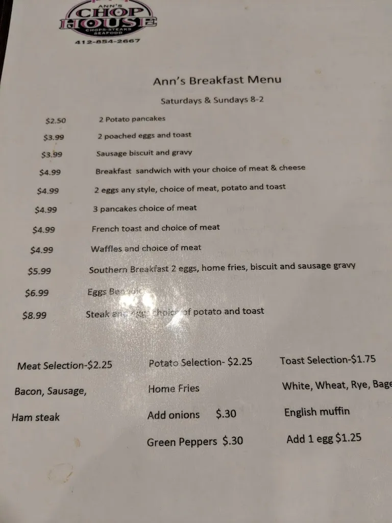 Menu_Ann's Chop House_Bethel Park, PA_image_old_2