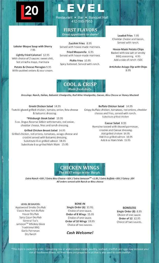 Menu_LEVEL 20 Restaurant, Bar, & Banquet_Bethel Park, PA_image_old_2
