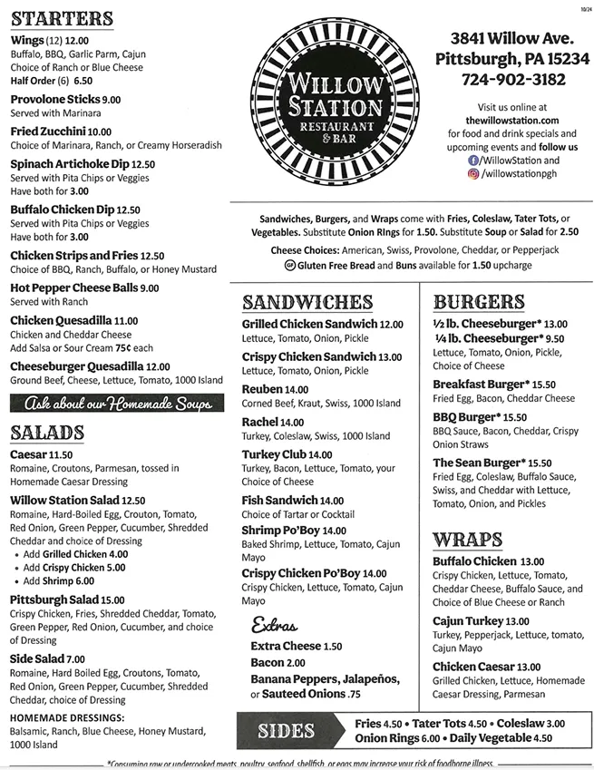 Menu_Willow Station Restaurant and Bar_Pittsburgh, PA_image_old_1