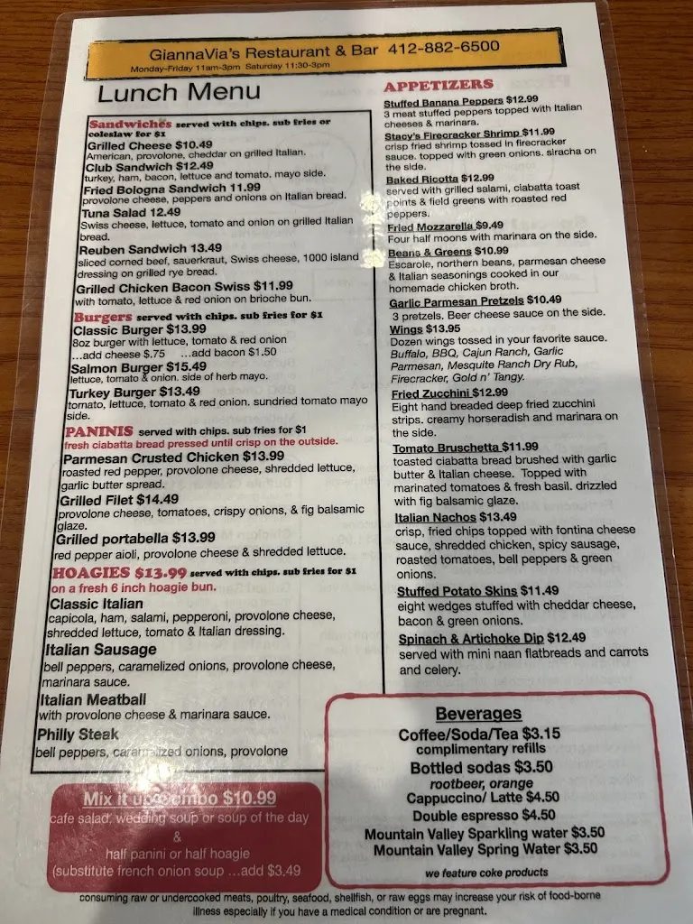 Menu_Gianna Vias Restaurant & Bar_Pittsburgh, PA_image_old_1