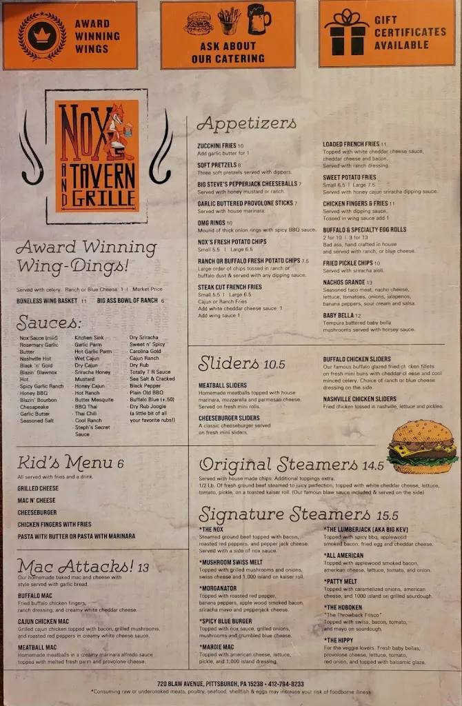 Menu_Nox's Tavern & Grille_Pittsburgh, PA_image_old_1
