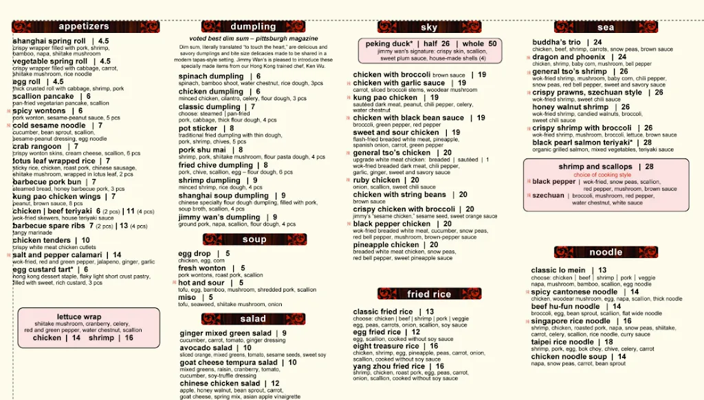 Menu_Jimmy Wan's Restaurant & Lounge_Pittsburgh, PA_image_old_3