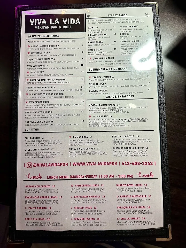 Menu_Viva La Vida Mexican Bar & Grill_Pittsburgh, PA_image_old_1