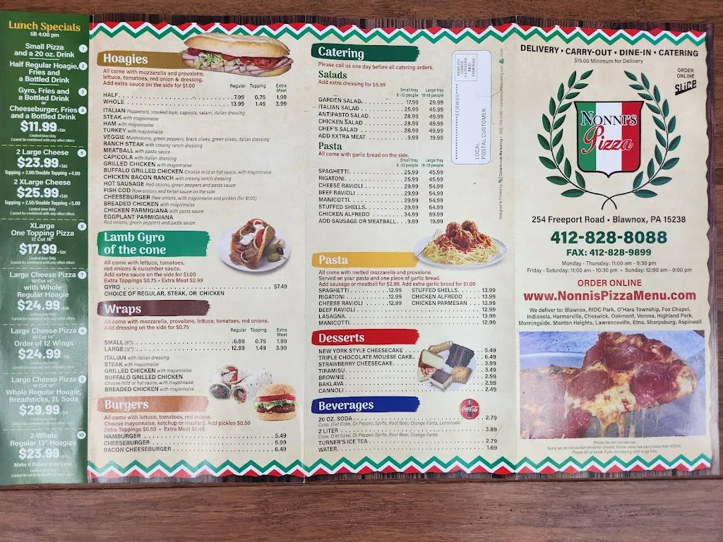 Menu_Nonni's Pizza_Blawnox, PA_image_old_2