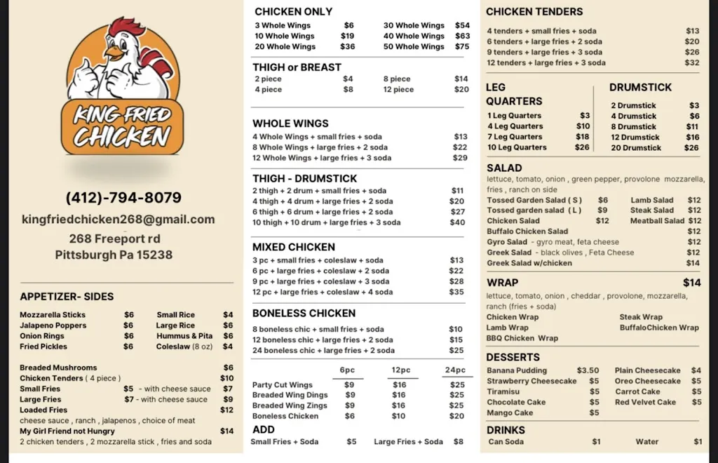 Menu_King Fried Chicken_Blawnox, PA_image_old_3