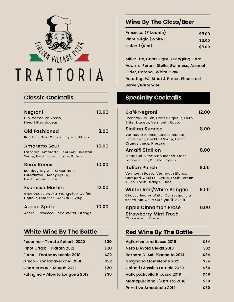 Menu_Italian Village Trattoria_Pittsburgh, PA_image_old_1