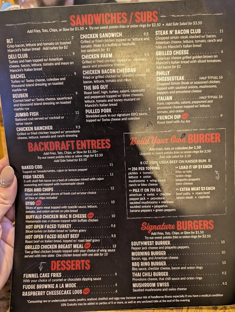 Menu_Backdraft Bar and Grill_Pittsburgh, PA_image_old_1