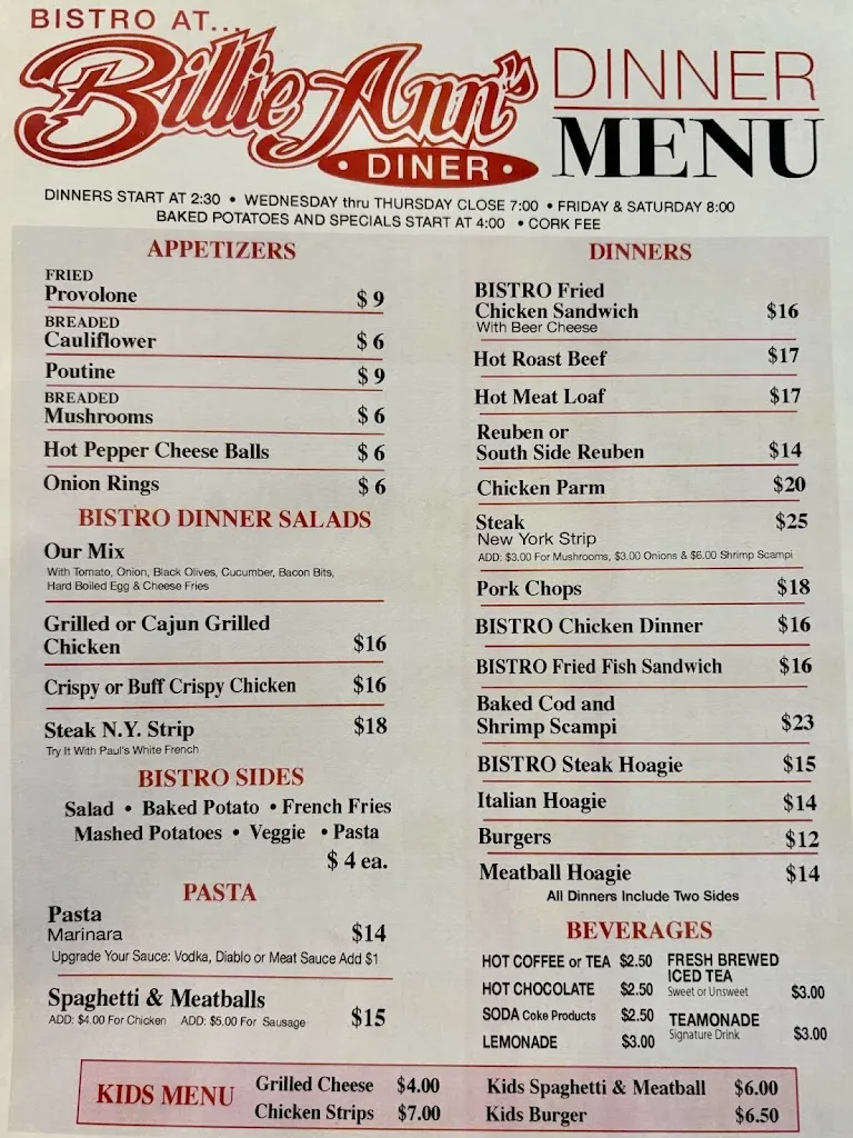 Menu_Billie Ann's Diner_Cecil, PA_image_old_1