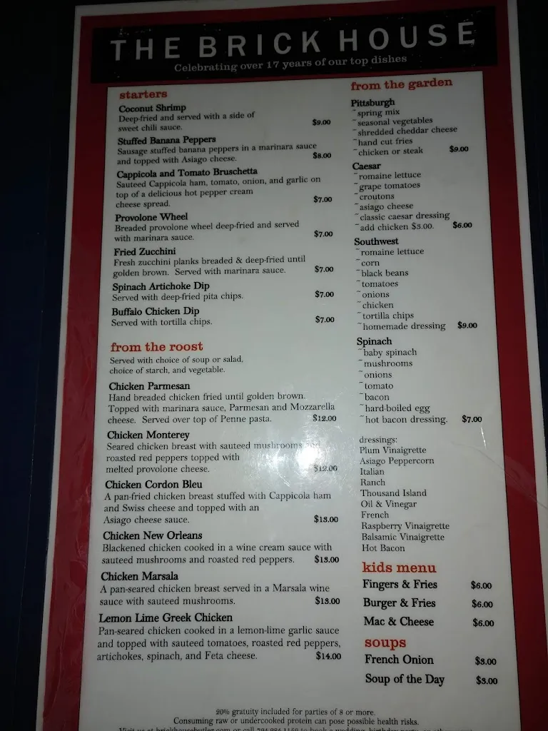Menu_The Brick House_Butler, PA_image_old_2