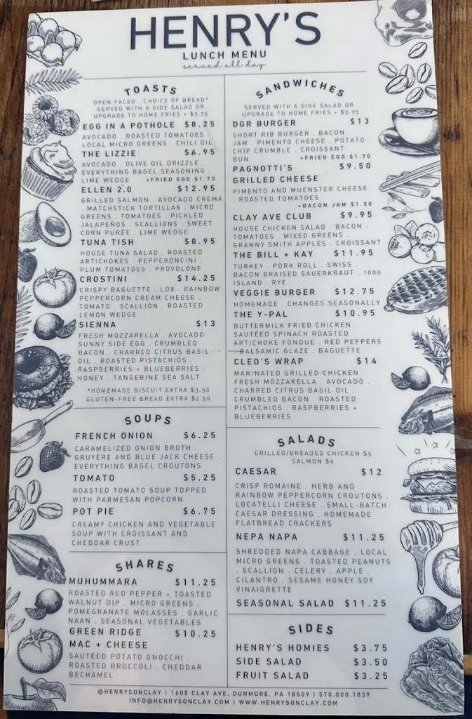 Menu_Henry’s On Clay_Dunmore, PA_image_old_3