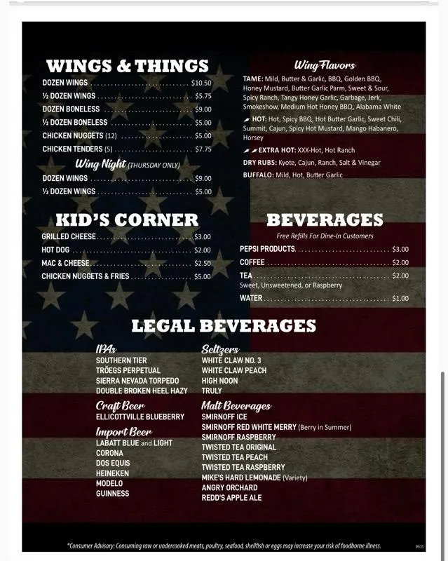 Menu_Vinny's Bar and Grill_Coudersport, PA_image_old_2