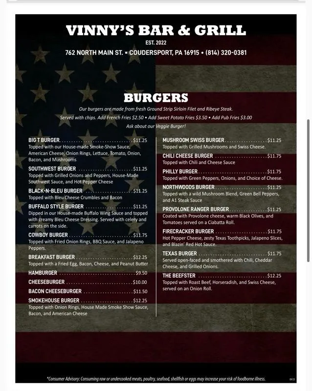 Menu_Vinny's Bar and Grill_Coudersport, PA_image_old_3
