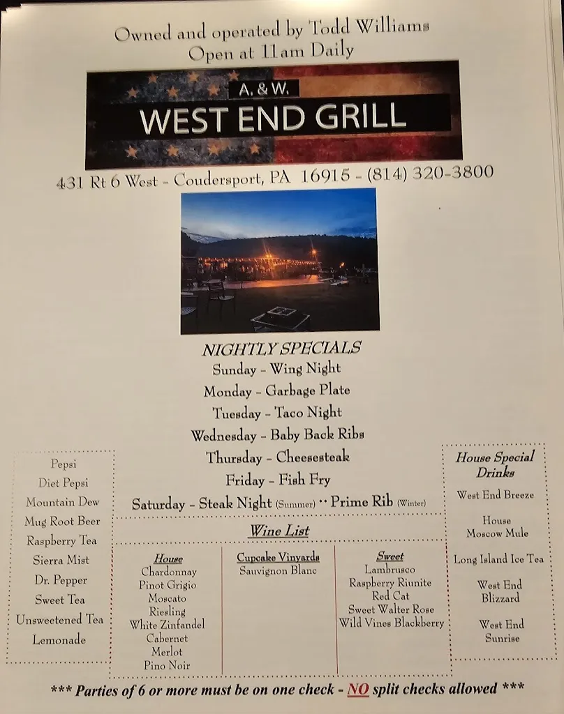 Menu_A&W West End Grill_Coudersport, PA_image_old_2