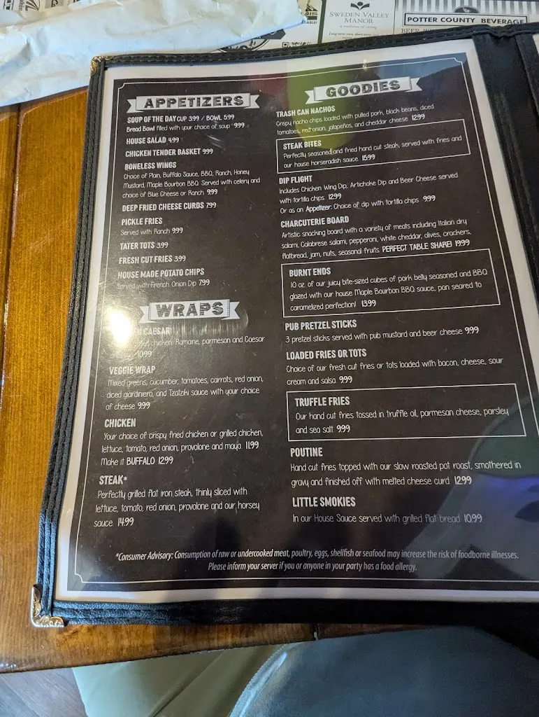 Menu_The Wedge_Coudersport, PA_image_old_1