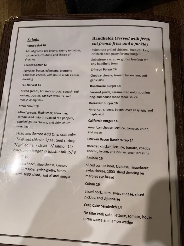 Menu_The Crimson House_Pottsville, PA_image_old_3