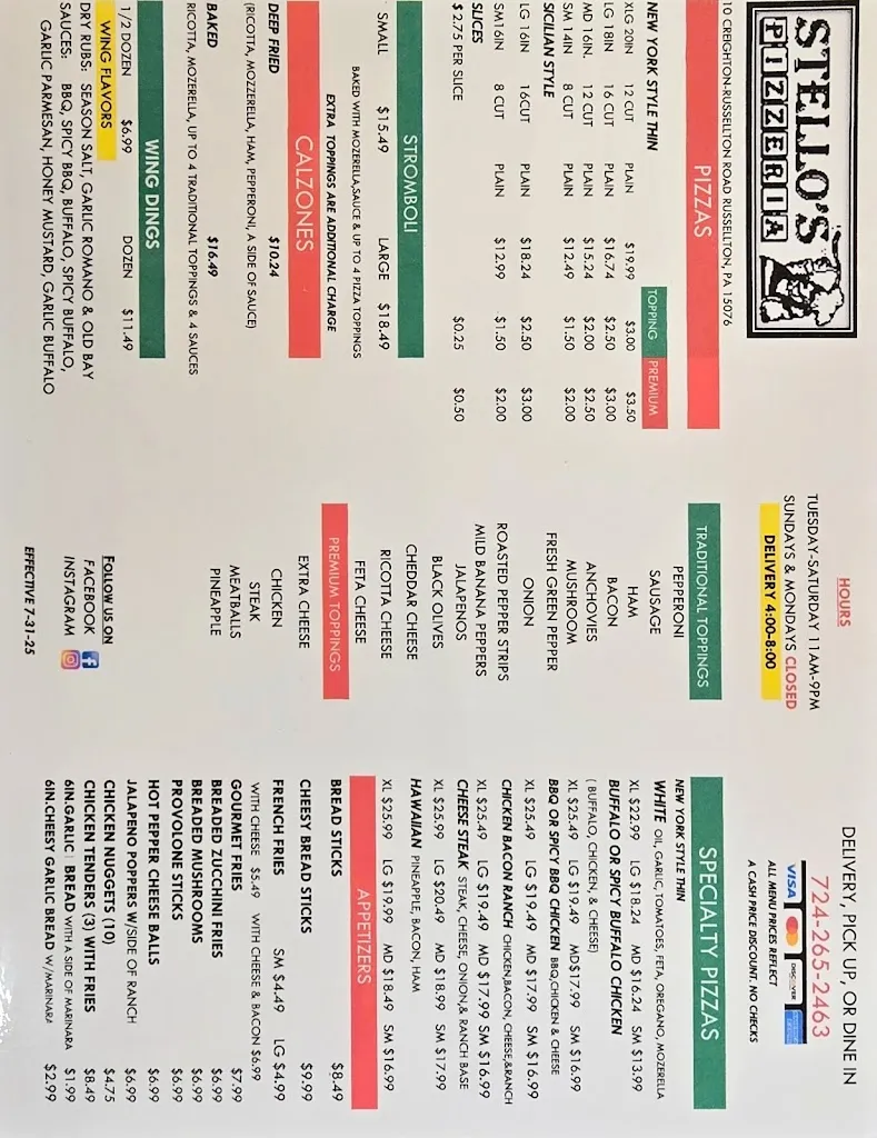 Menu_Stello's Pizzeria_Russellton, PA_image_old_1