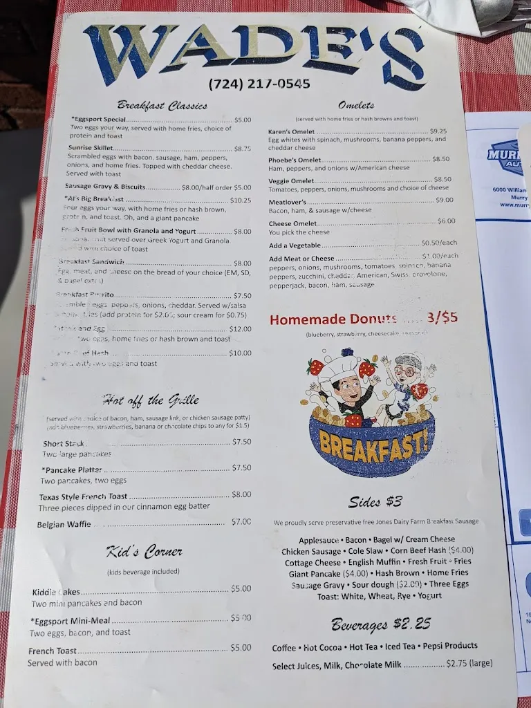 Menu_Wade's breakfast and grille_Export, PA_image_old_1