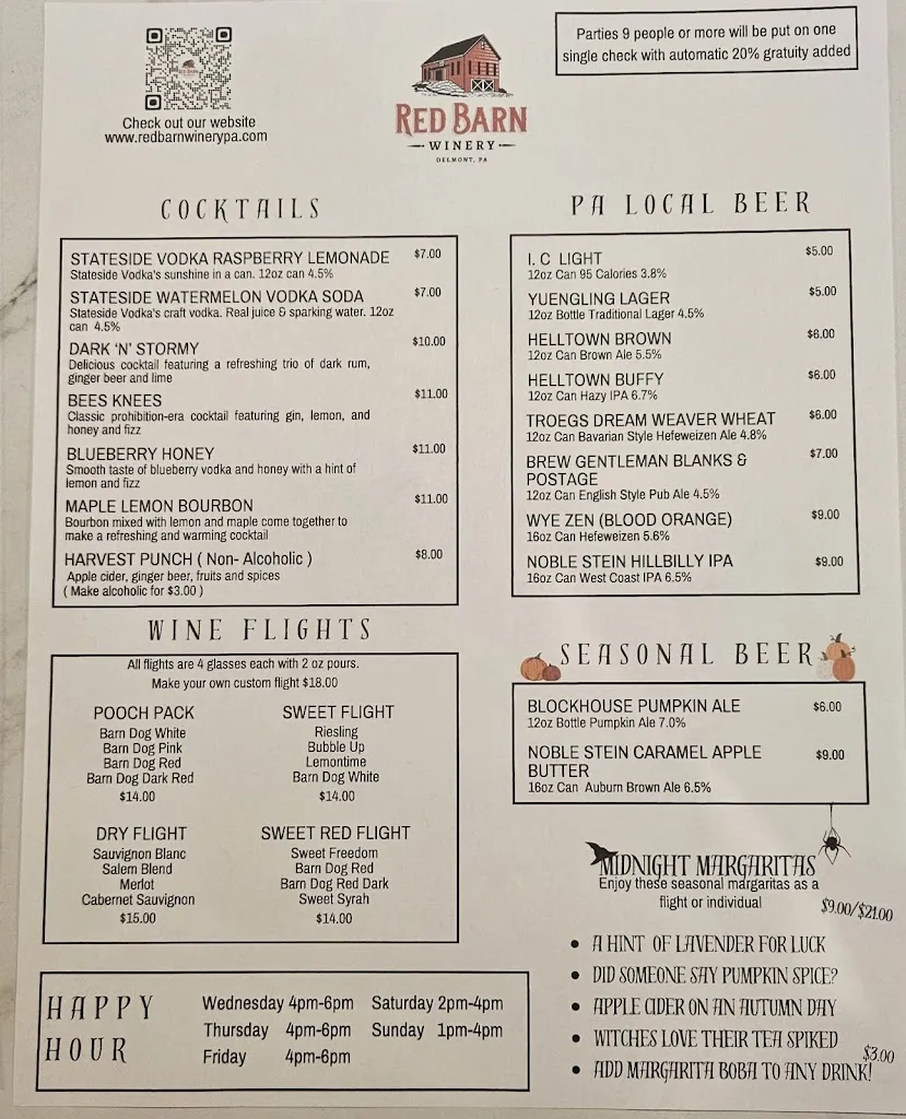 Menu_Red Barn Winery, Kitchen, Event Venue_Delmont, PA_image_old_1